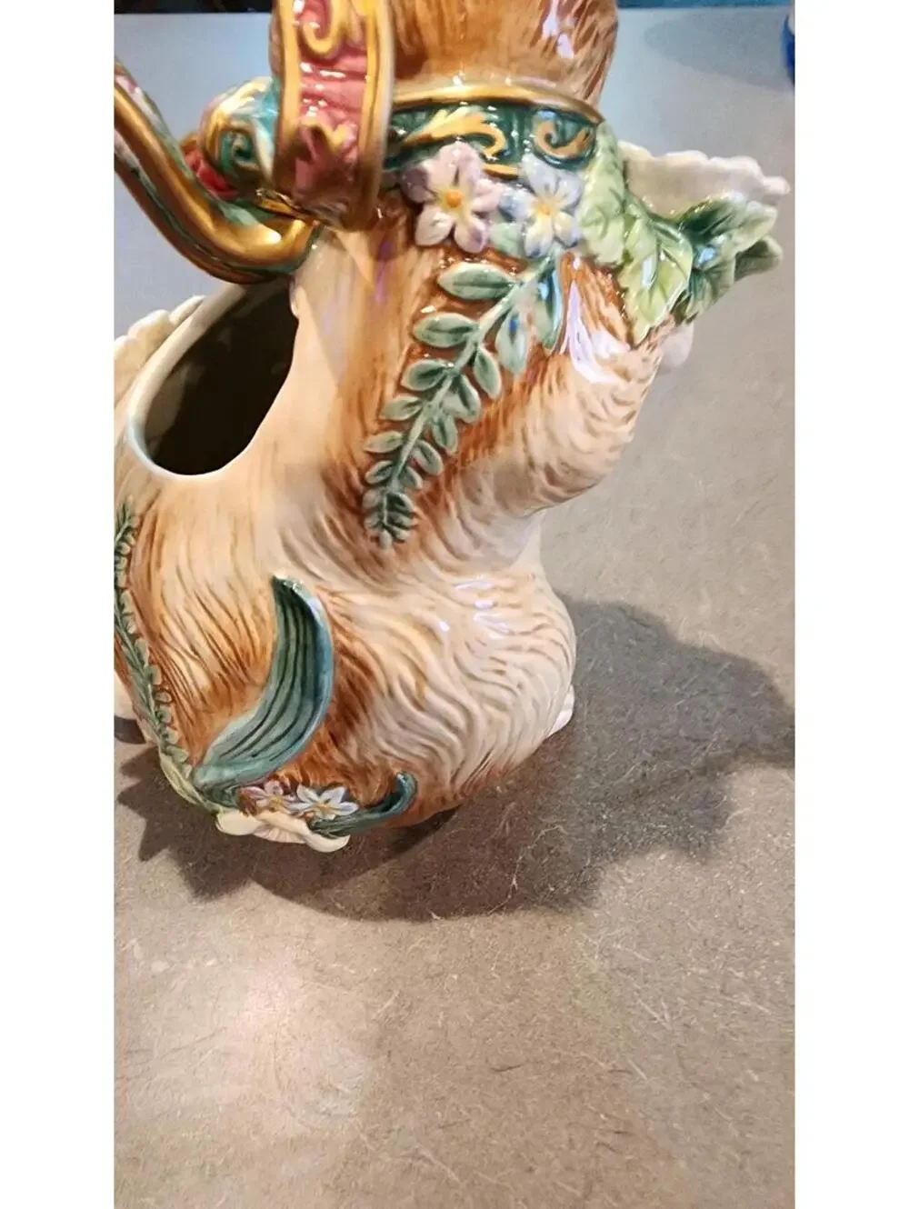 Fitz & Floyd Woodland Spring Rabbit 12.5” Water Pitcher w/ Ribbon Handle Bunny